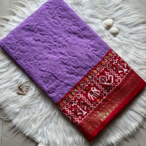 chikankari lucknow embroidered-saree - Picture 8 of 16